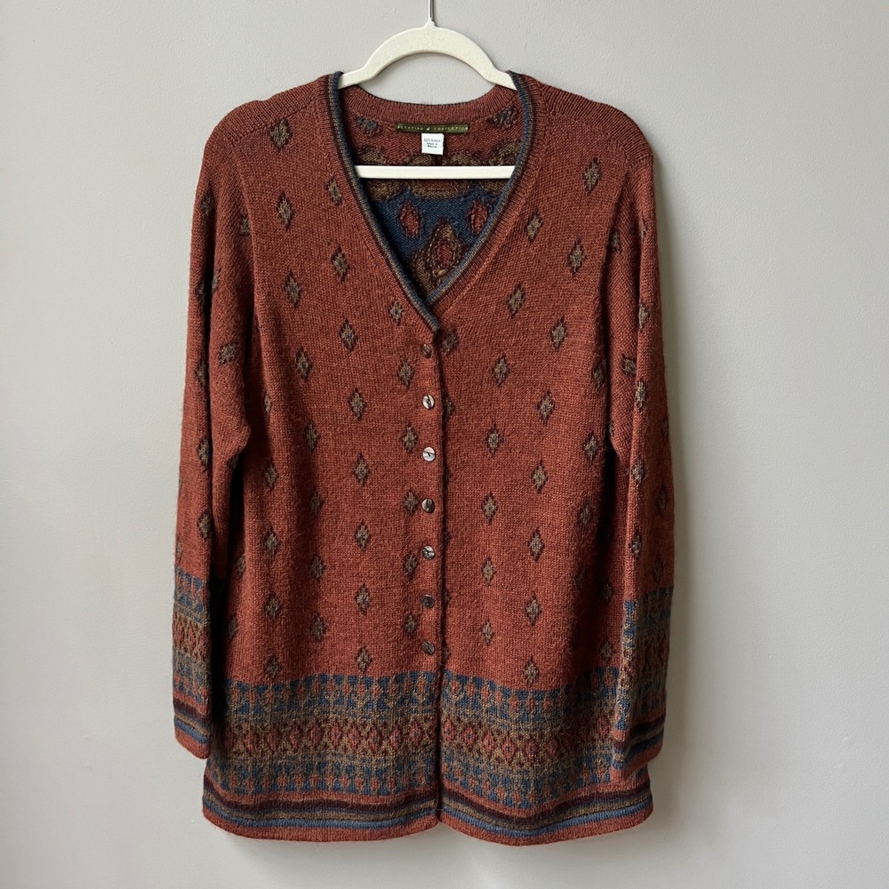 Peruvian Connection Cardigan Sweater Women's Large Alpaca Boho Lodge Cozy Rustic
